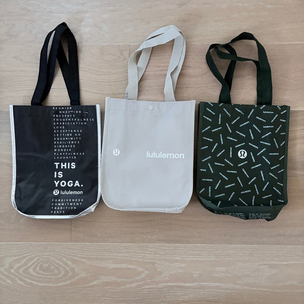 Lululemon (3) Reusable Tote Bags Yoga Black Green Taupe